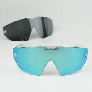 NEW Versace VE4461 148/6V Crystal Grey Mirror Blue Detachable Lens Sunglasses